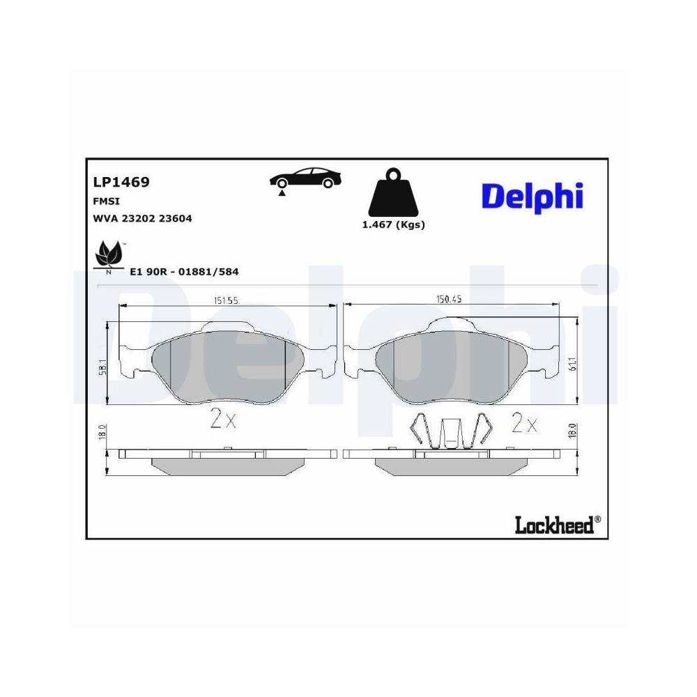 DELPHI LP1469 Bremsbelagsatz, Scheibenbremse f&uuml;r FORD MAZDA, Vorderachse