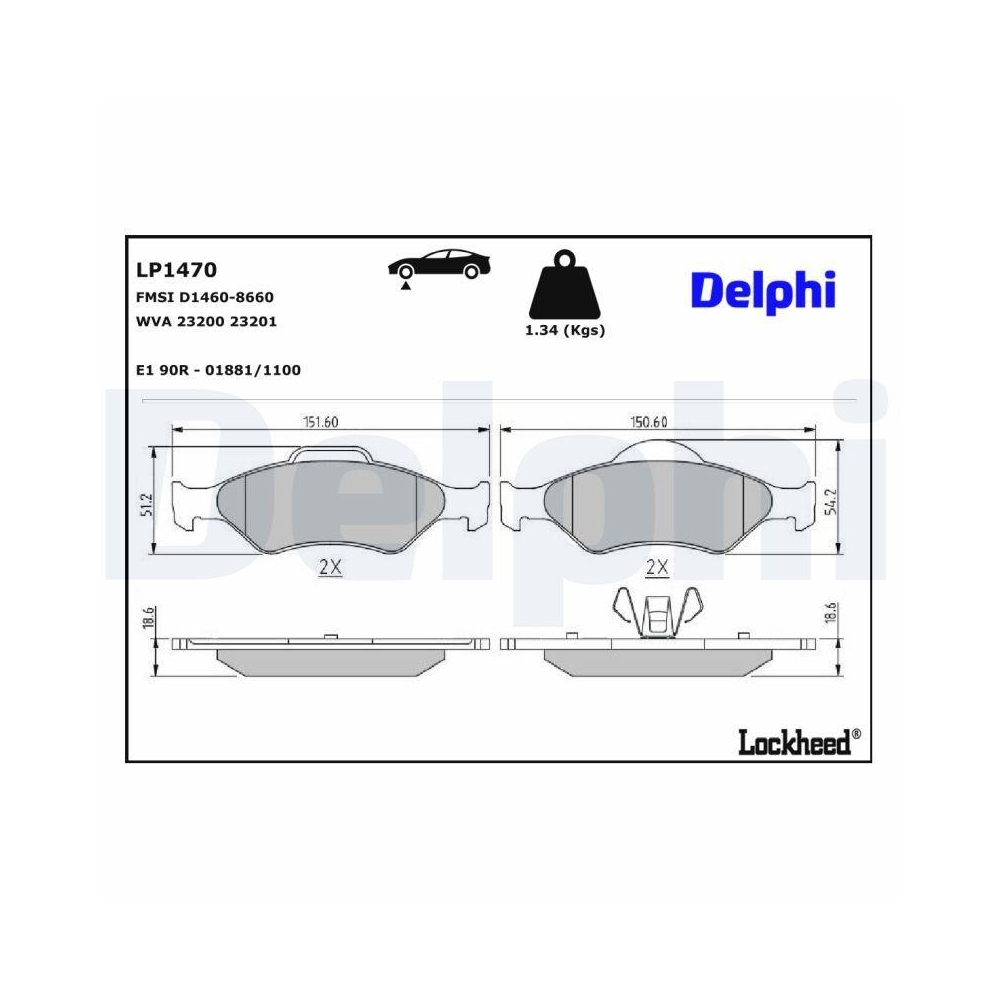 DELPHI LP1470 Bremsbelagsatz, Scheibenbremse für FORD, Vorderachse