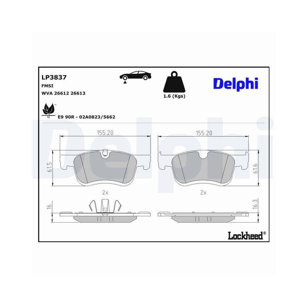 DELPHI LP3837 Bremsbelagsatz, Scheibenbremse f&uuml;r CITRO&Euml;N OPEL PEUGEOT VAUXHALL