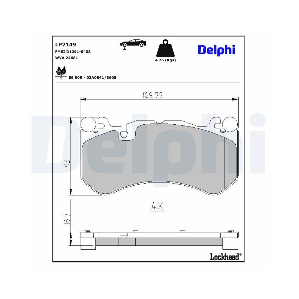 DELPHI LP2149 Bremsbelagsatz, Scheibenbremse f&uuml;r MERCEDES-BENZ, Vorderachse