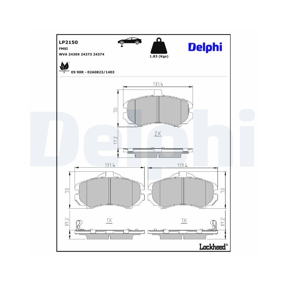 DELPHI LP2150 Bremsbelagsatz, Scheibenbremse f&uuml;r HYUNDAI, Vorderachse