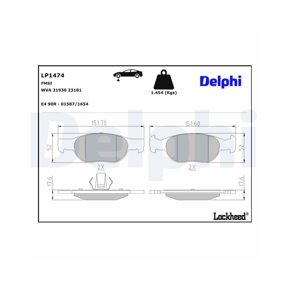 DELPHI LP1474 Bremsbelagsatz, Scheibenbremse f&uuml;r FIAT LANCIA, Vorderachse