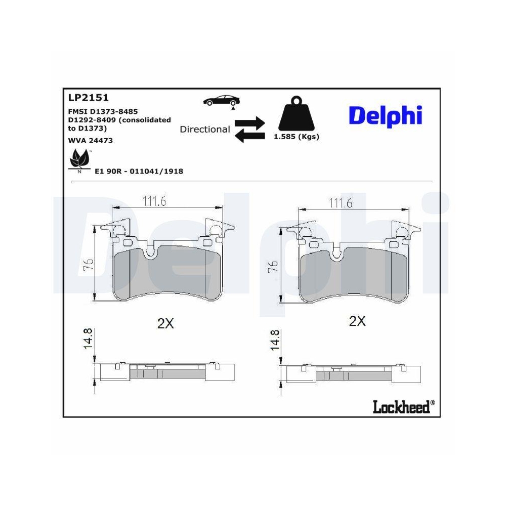 DELPHI LP2151 Bremsbelagsatz, Scheibenbremse f&uuml;r MERCEDES-BENZ, Hinterachse
