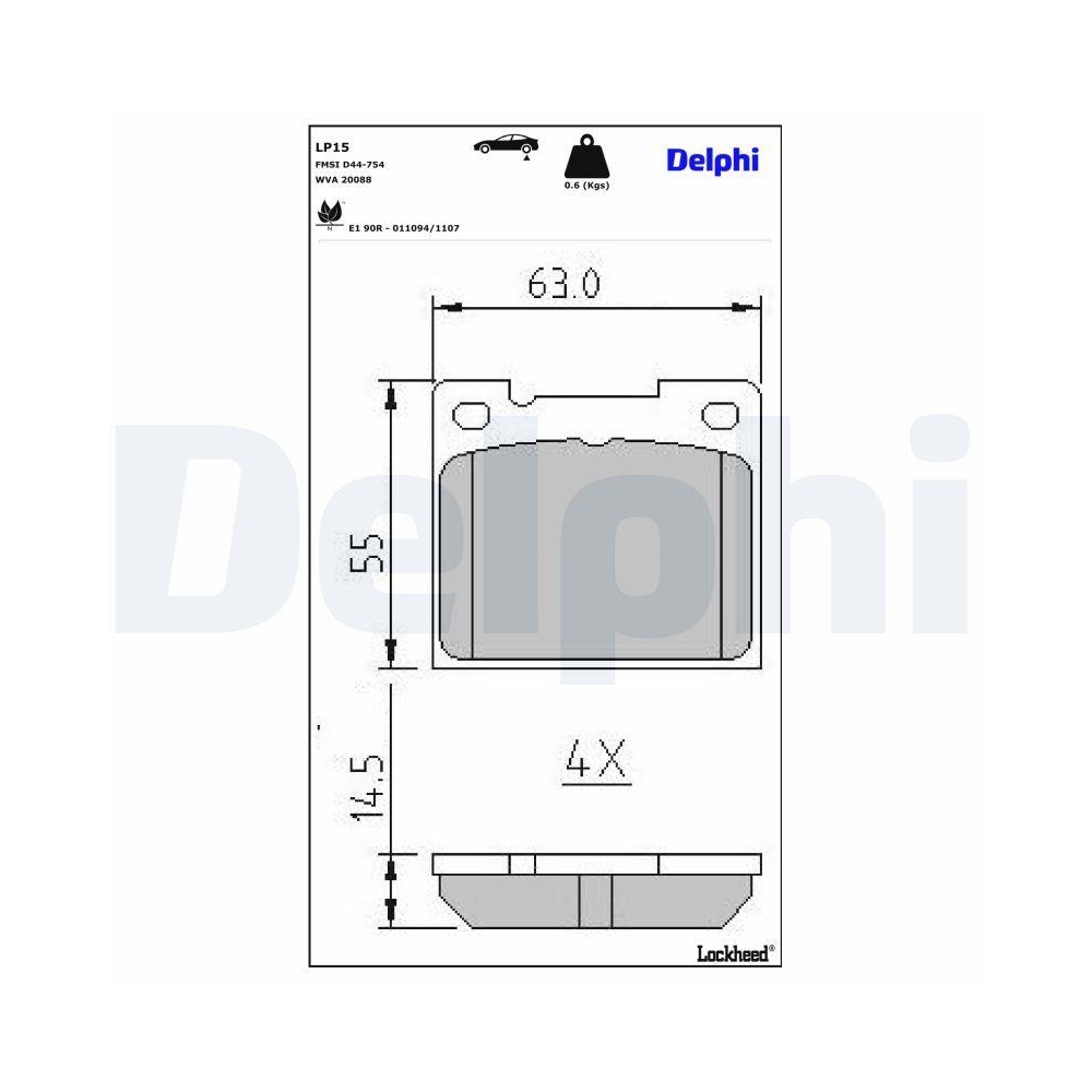 DELPHI LP15 Bremsbelagsatz, Scheibenbremse f&uuml;r FORD ROVER TALBOT VOLVO