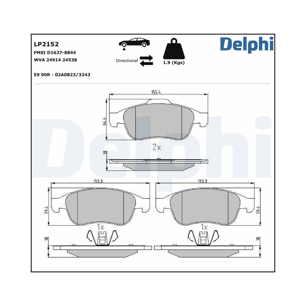 DELPHI LP2152 Bremsbelagsatz, Scheibenbremse f&uuml;r MITSUBISHI NISSAN RENAULT DACIA