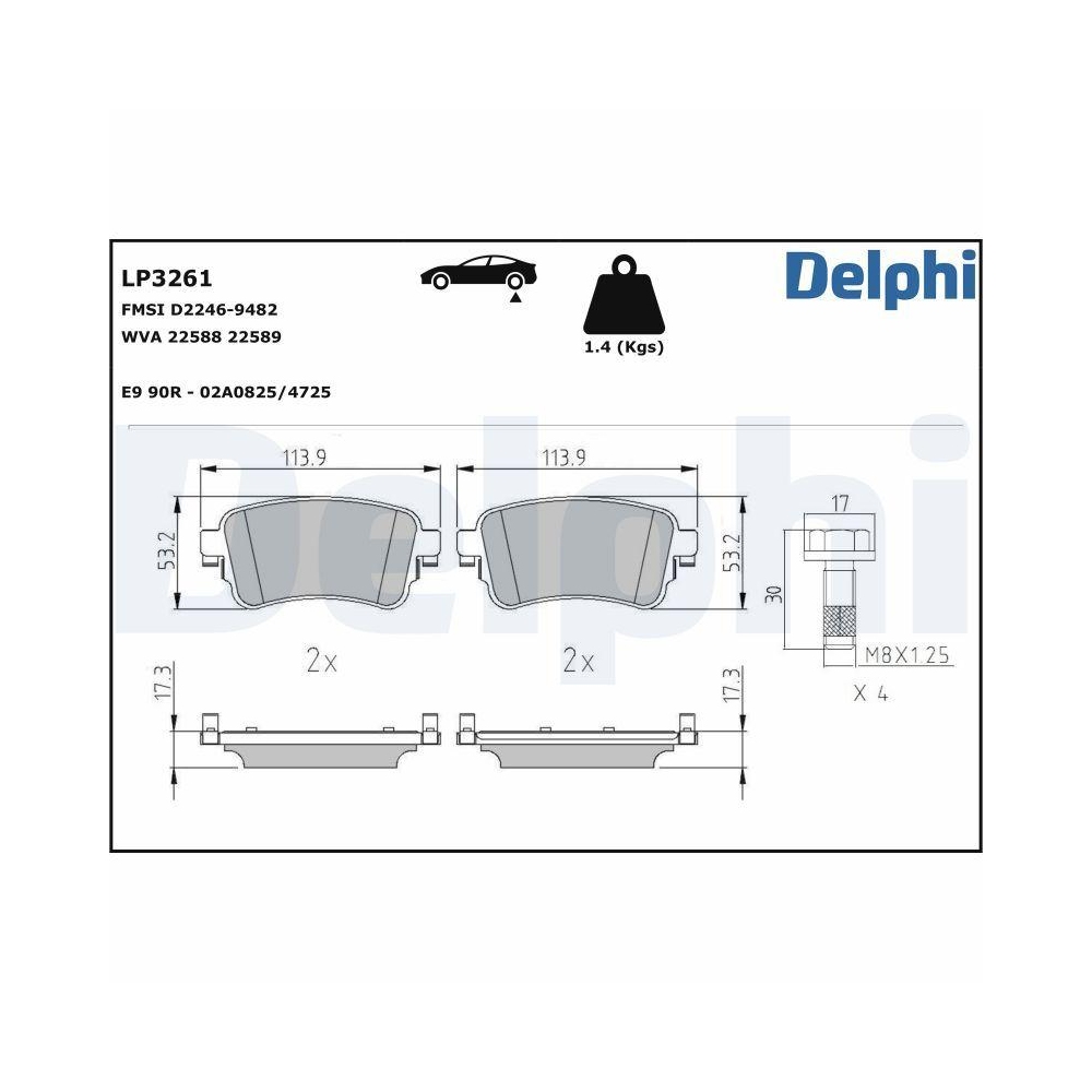 DELPHI LP3261 Bremsbelagsatz, Scheibenbremse f&uuml;r CITRO&Euml;N FIAT OPEL PEUGEOT