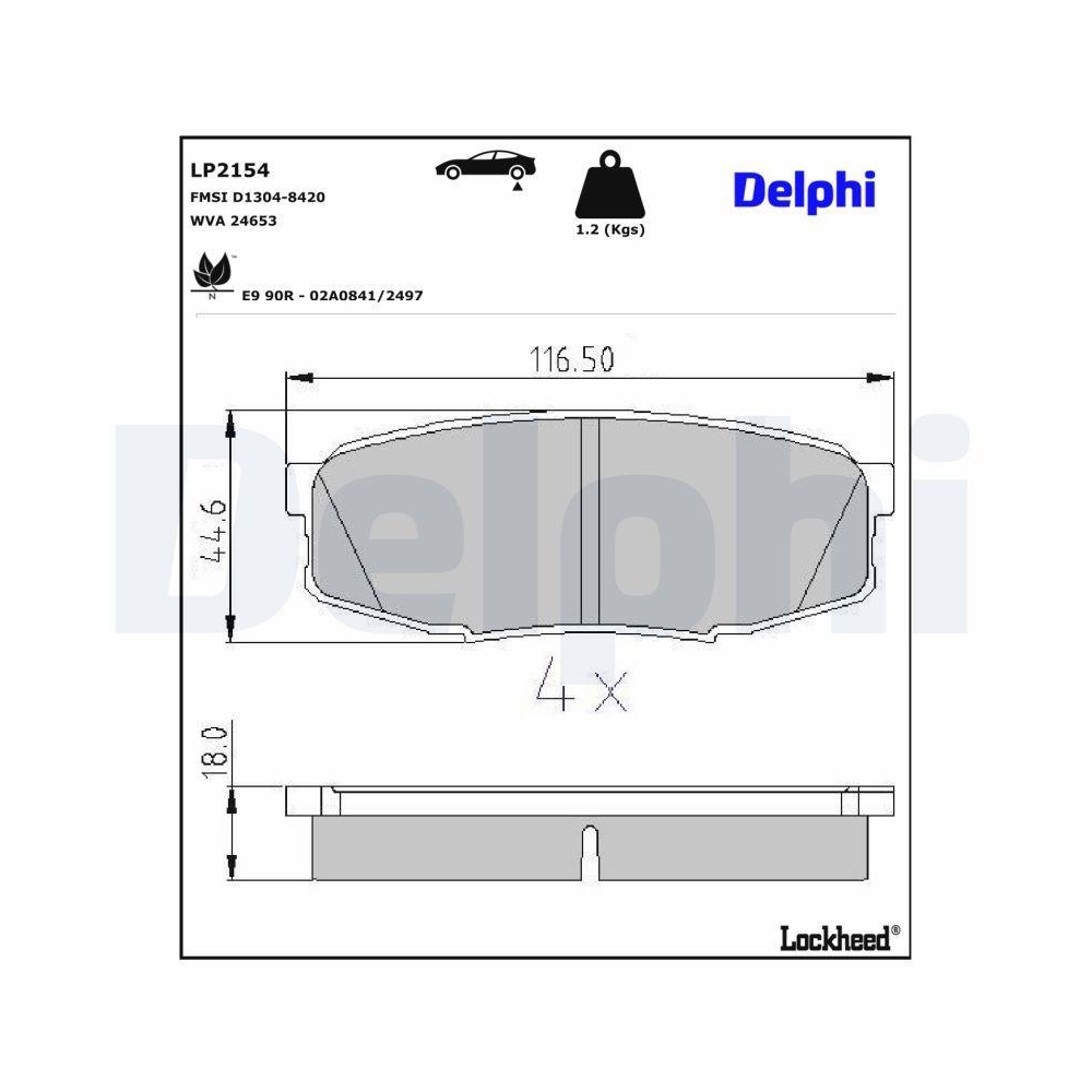DELPHI LP2154 Bremsbelagsatz, Scheibenbremse f&uuml;r TOYOTA LEXUS, Hinterachse