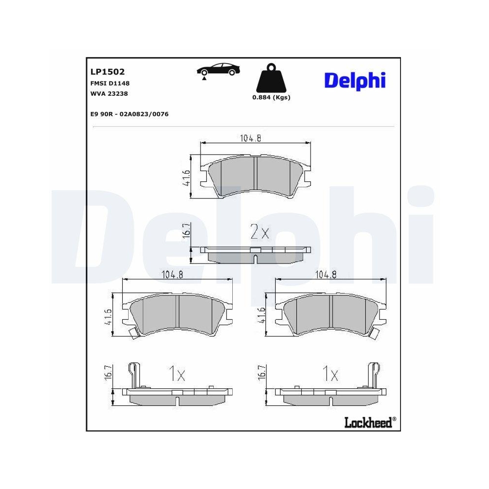 DELPHI LP1502 Bremsbelagsatz, Scheibenbremse f&uuml;r HYUNDAI, Vorderachse