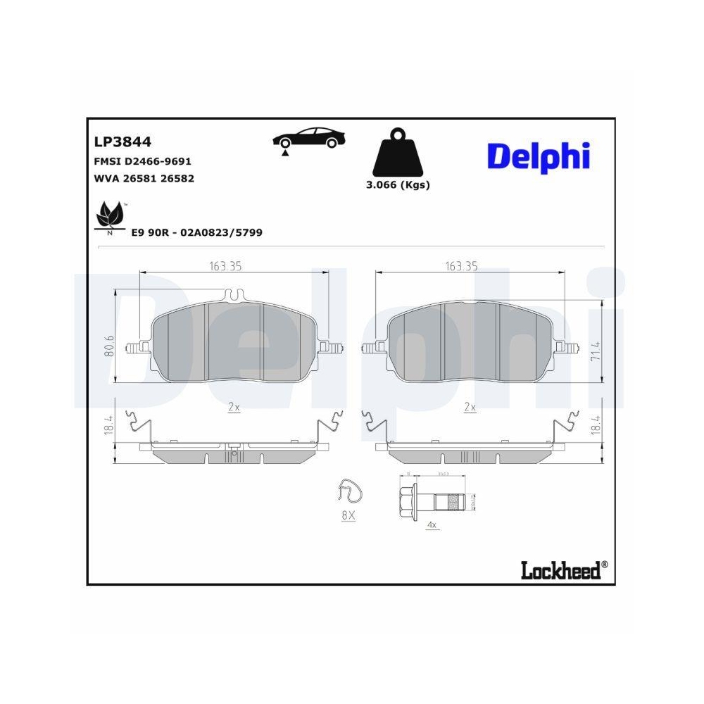 DELPHI LP3844 Bremsbelagsatz, Scheibenbremse f&uuml;r MERCEDES-BENZ, Vorderachse