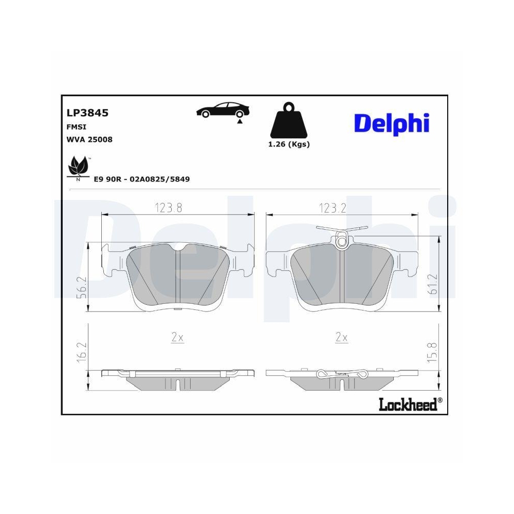 DELPHI LP3845 Bremsbelagsatz, Scheibenbremse f&uuml;r AUDI SEAT SKODA VW, Hinterachse