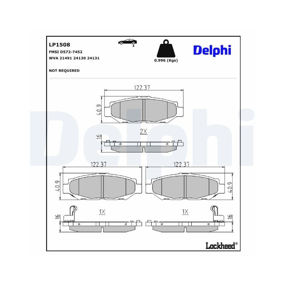 DELPHI LP1508 Bremsbelagsatz, Scheibenbremse f&uuml;r TOYOTA LEXUS, Hinterachse