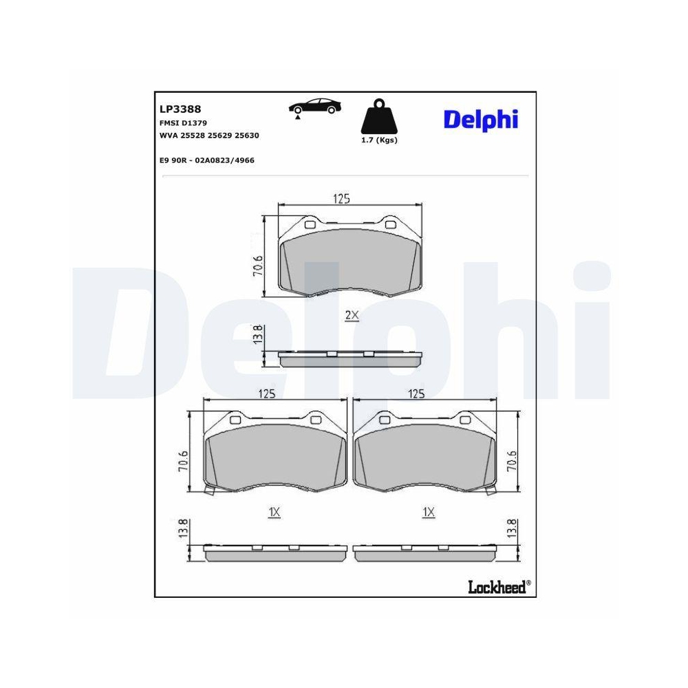 DELPHI LP3388 Bremsbelagsatz, Scheibenbremse f&uuml;r FIAT MAZDA ABARTH, Vorderachse