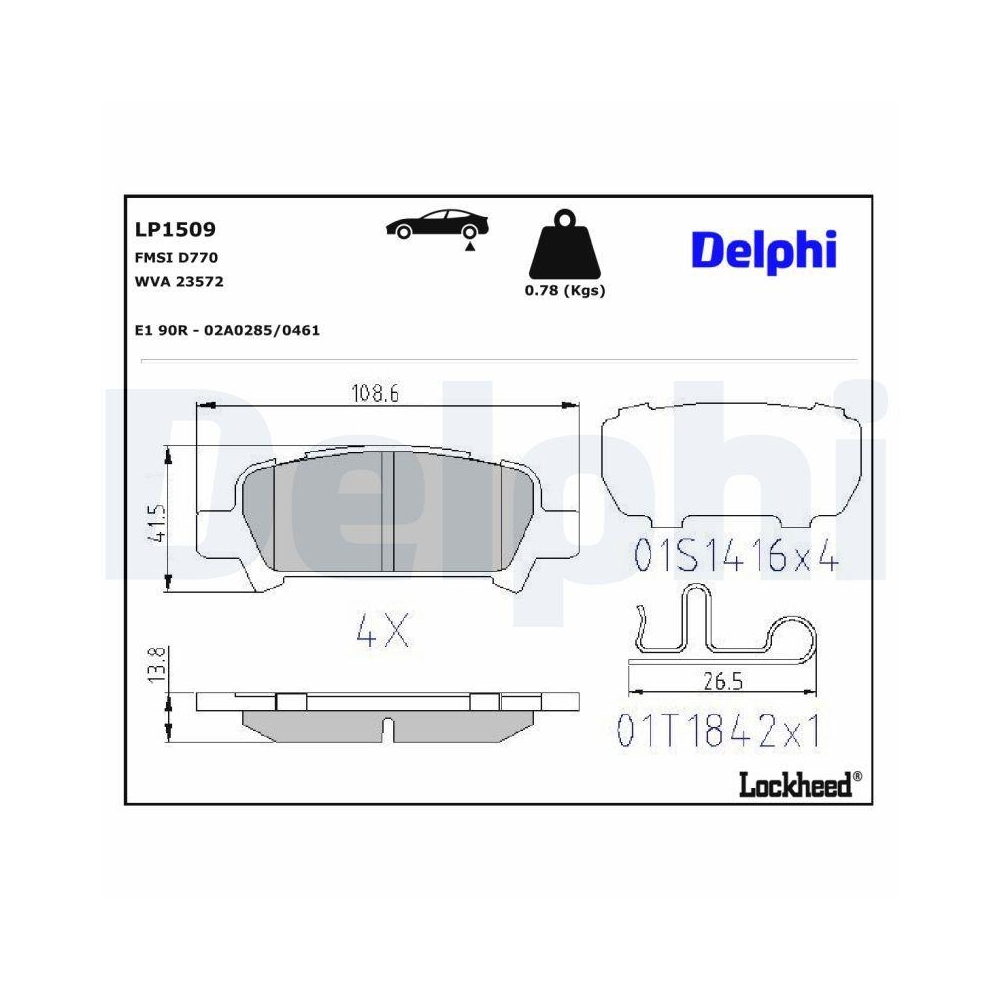 DELPHI LP1509 Bremsbelagsatz, Scheibenbremse f&uuml;r SUBARU, Hinterachse