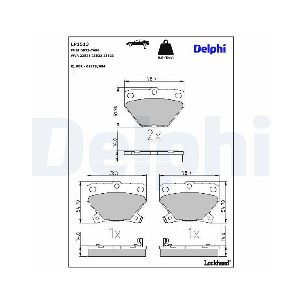 DELPHI LP1513 Bremsbelagsatz, Scheibenbremse f&uuml;r TOYOTA, Hinterachse