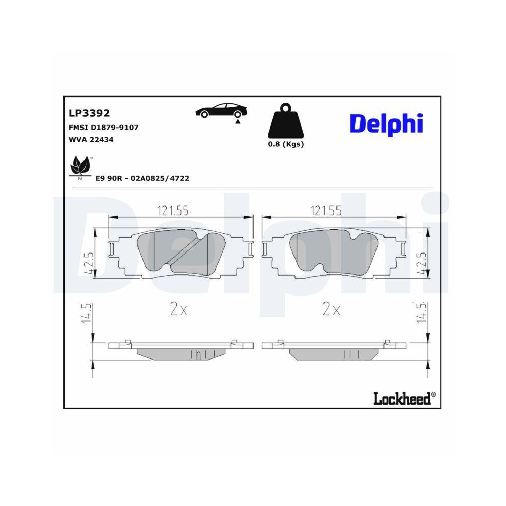 DELPHI LP3392 Bremsbelagsatz, Scheibenbremse f&uuml;r TOYOTA LEXUS, Hinterachse