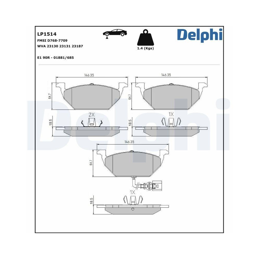 DELPHI LP1514 Bremsbelagsatz, Scheibenbremse f&uuml;r AUDI SEAT SKODA VW VW (FAW)