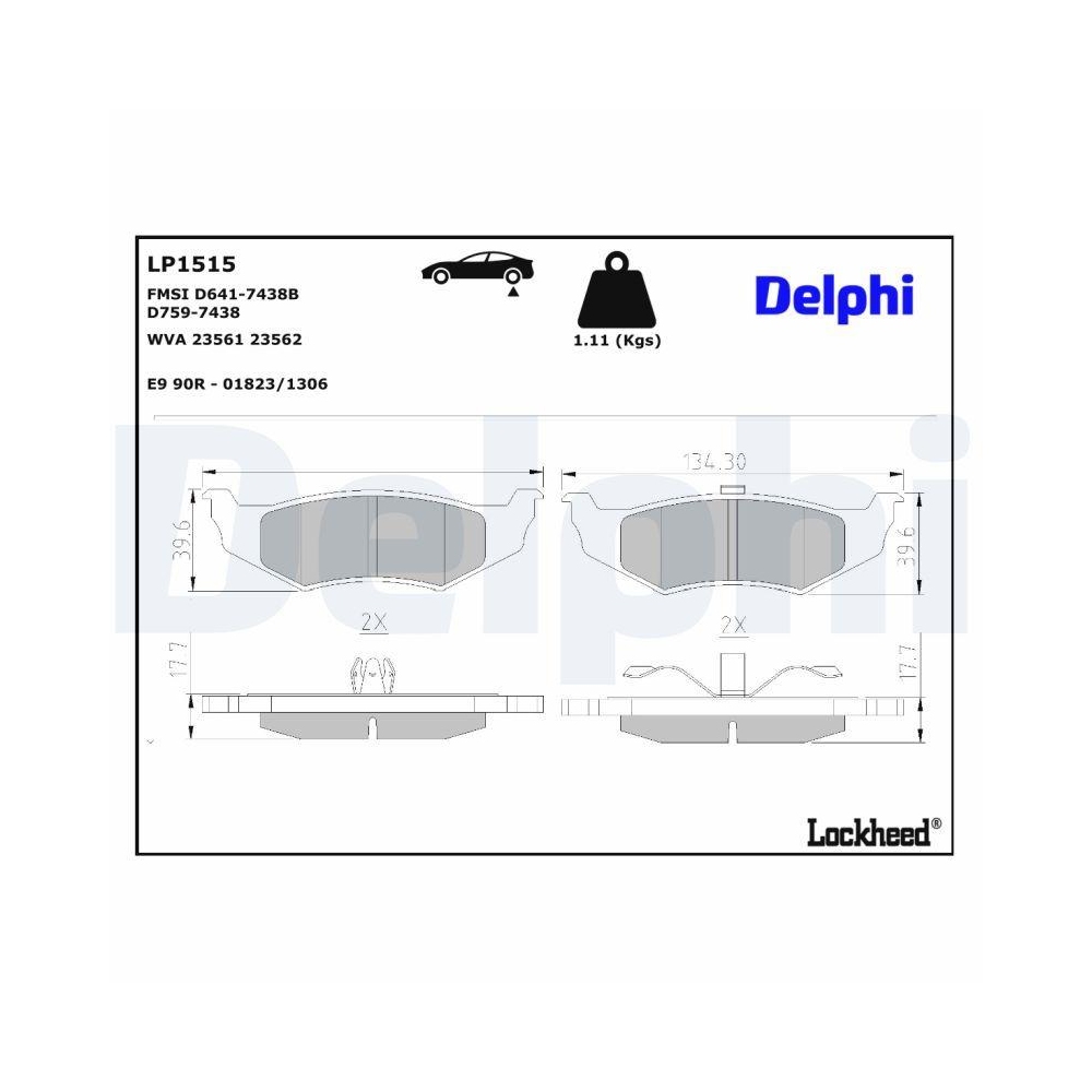 DELPHI LP1515 Bremsbelagsatz, Scheibenbremse für CHRYSLER DODGE, Hinterachse