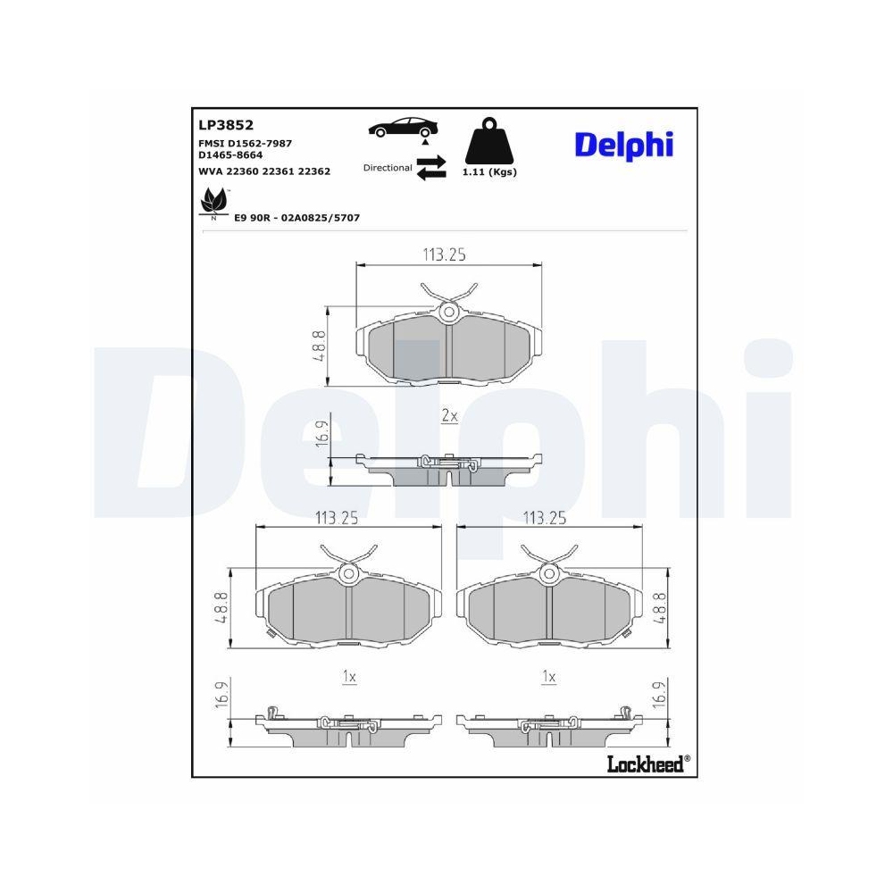 DELPHI LP3852 Bremsbelagsatz, Scheibenbremse f&uuml;r FORD USA FORD ASIA & OCEANIA