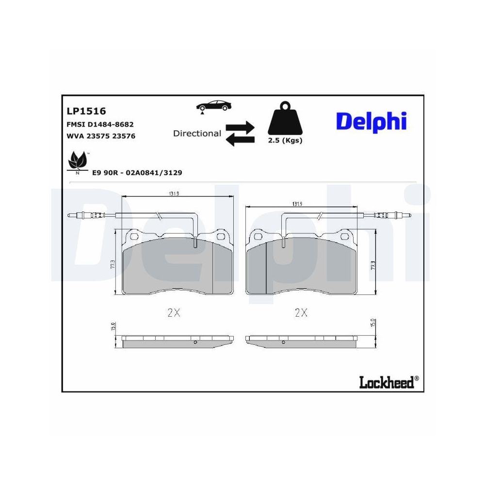 DELPHI LP1516 Bremsbelagsatz, Scheibenbremse f&uuml;r CITRO&Euml;N FIAT LANCIA PEUGEOT
