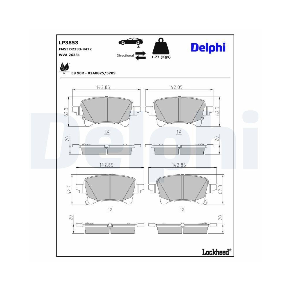 DELPHI LP3853 Bremsbelagsatz, Scheibenbremse f&uuml;r JEEP, Hinterachse