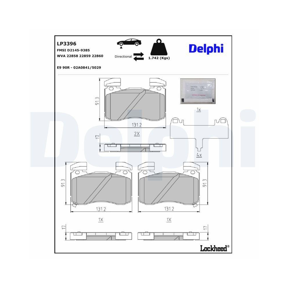 DELPHI LP3396 Bremsbelagsatz, Scheibenbremse f&uuml;r KIA GENESIS, Vorderachse
