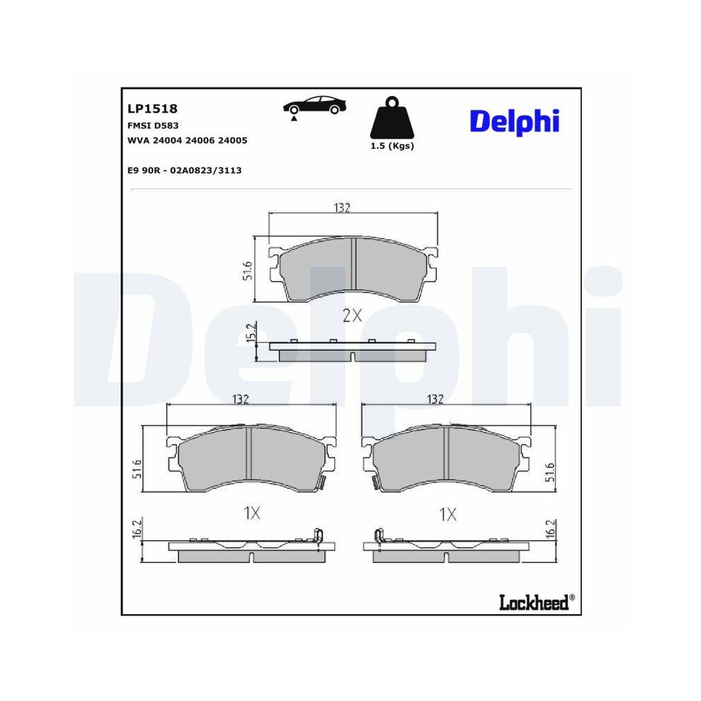 DELPHI LP1518 Bremsbelagsatz, Scheibenbremse f&uuml;r MAZDA, Vorderachse