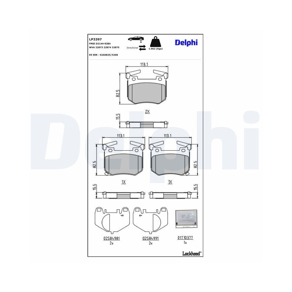 DELPHI LP3397 Bremsbelagsatz, Scheibenbremse f&uuml;r KIA, Hinterachse