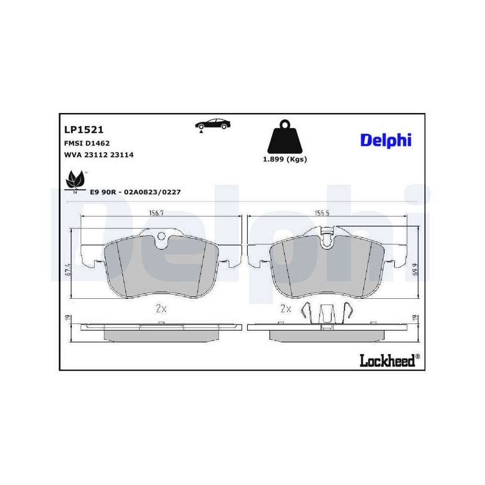 DELPHI LP1521 Bremsbelagsatz, Scheibenbremse f&uuml;r MG ROVER, Vorderachse