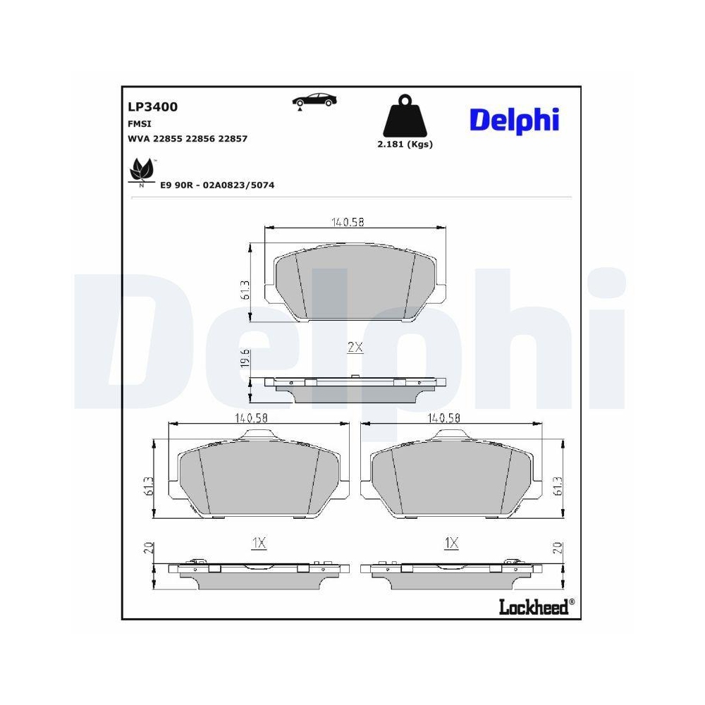 DELPHI LP3400 Bremsbelagsatz, Scheibenbremse f&uuml;r KIA, Vorderachse