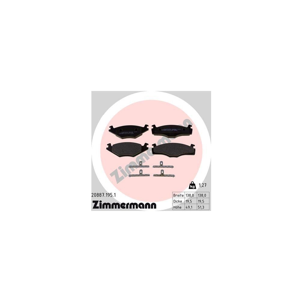 Bremsbelagsatz, Scheibenbremse ZIMMERMANN 20887.195.1 f&uuml;r VAG VW (SVW)