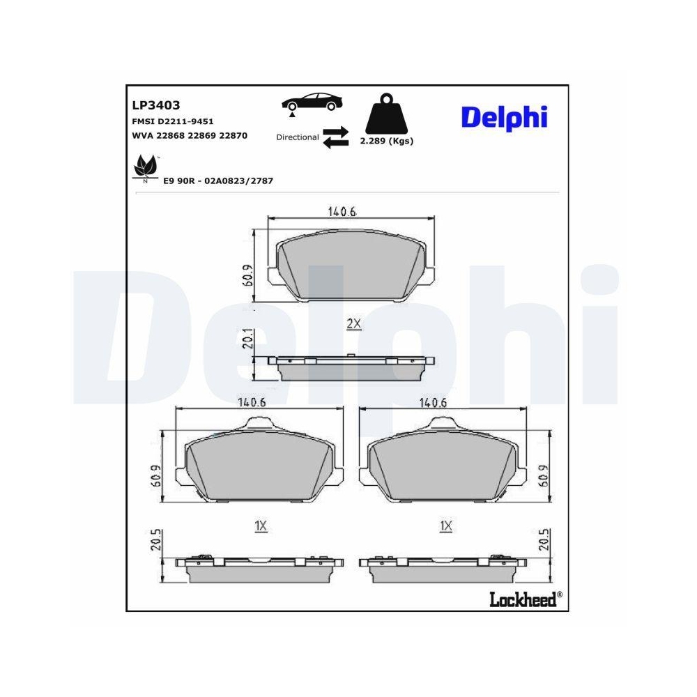 DELPHI LP3403 Bremsbelagsatz, Scheibenbremse für HYUNDAI, Vorderachse