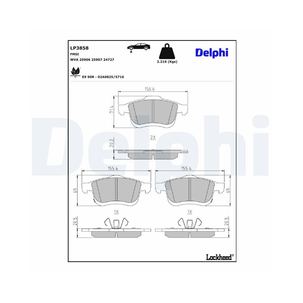 DELPHI LP3858 Bremsbelagsatz, Scheibenbremse f&uuml;r FIAT, Vorderachse