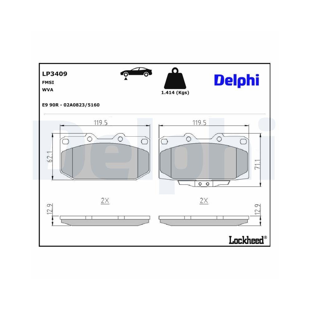DELPHI LP3409 Bremsbelagsatz, Scheibenbremse f&uuml;r TOYOTA, Vorderachse