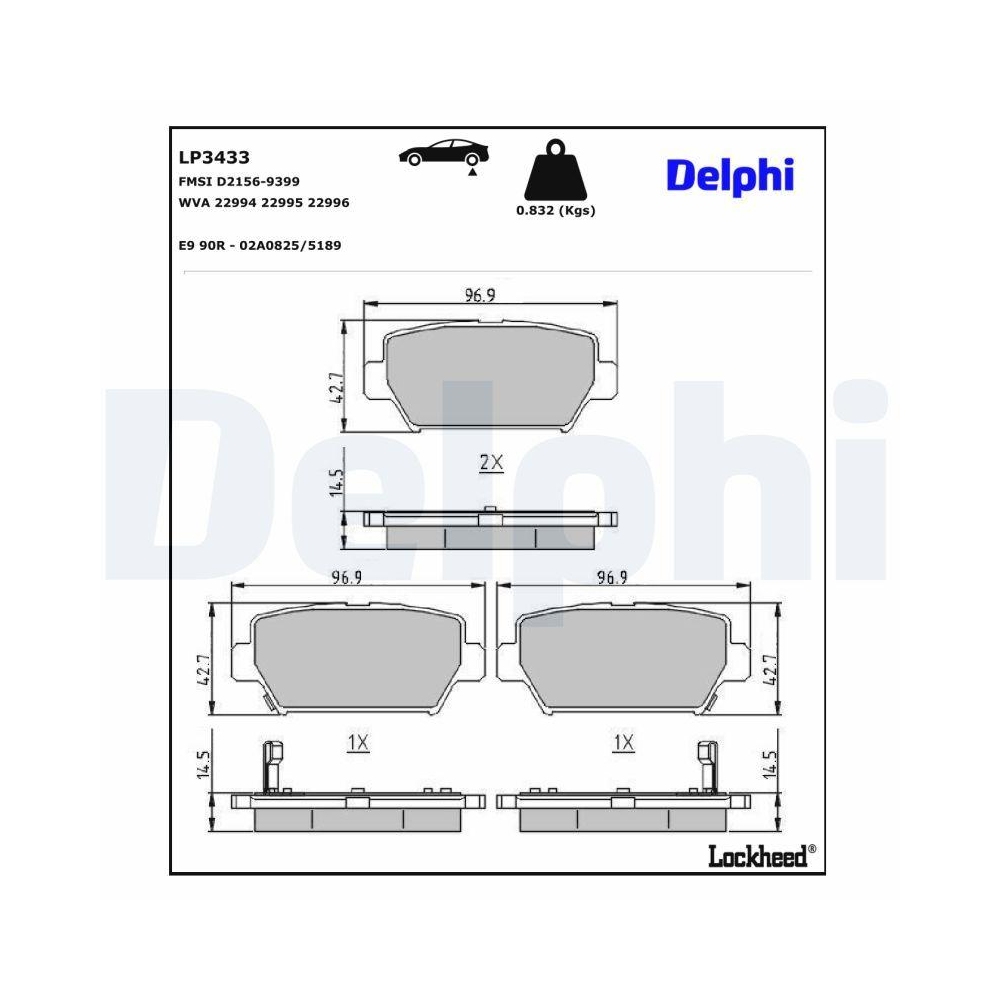 DELPHI LP3433 Bremsbelagsatz, Scheibenbremse f&uuml;r MITSUBISHI, Hinterachse