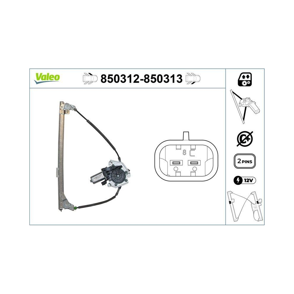 Fensterheber VALEO 850312 für PEUGEOT, vorne links
