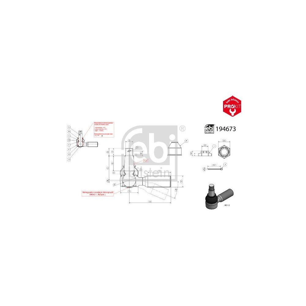 FEBI BILSTEIN Spurstangenkopf 194673 ProKit f&uuml;r VOLVO RENAULT TRUCKS