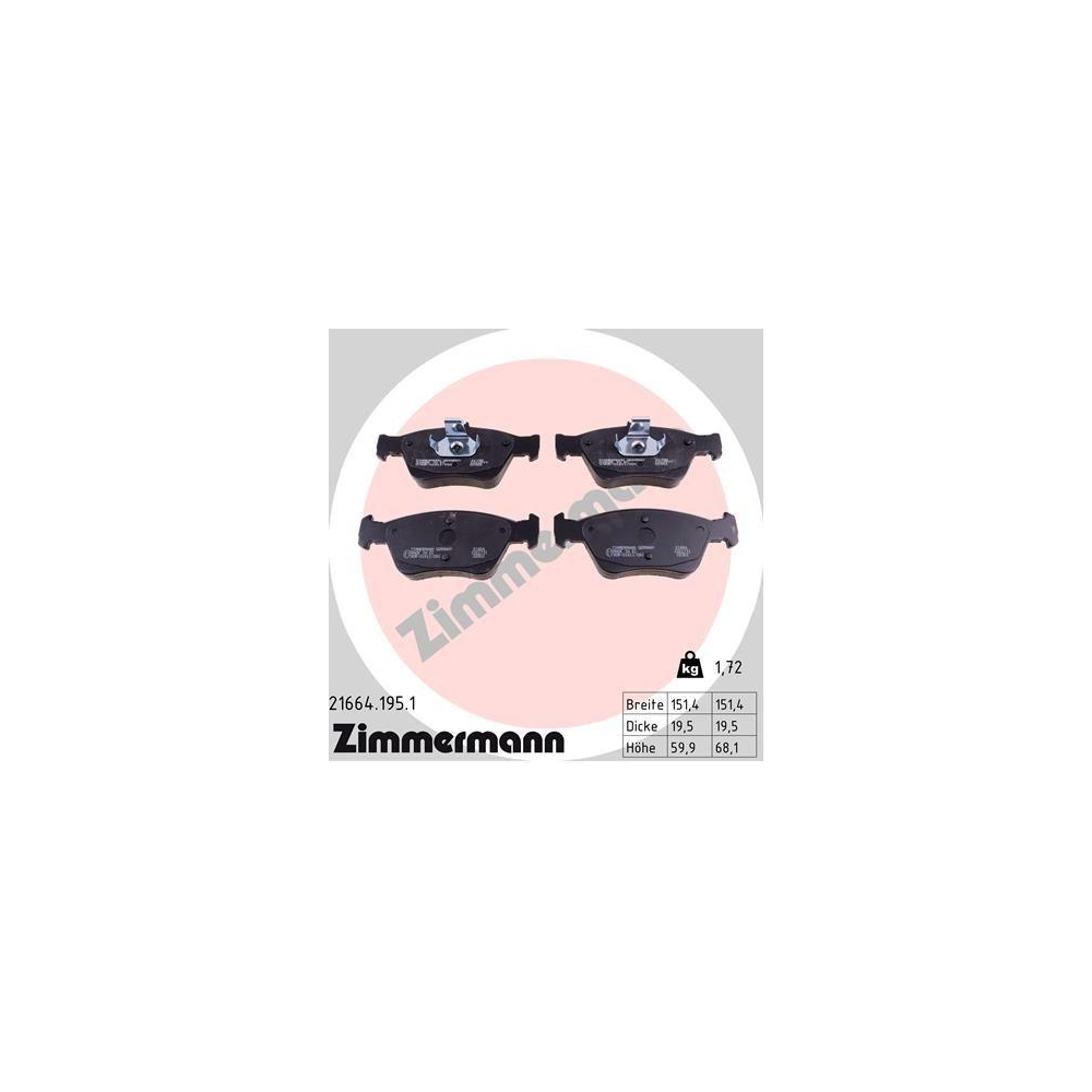 Bremsbelagsatz, Scheibenbremse ZIMMERMANN 21664.195.1 f&uuml;r MERCEDES-BENZ