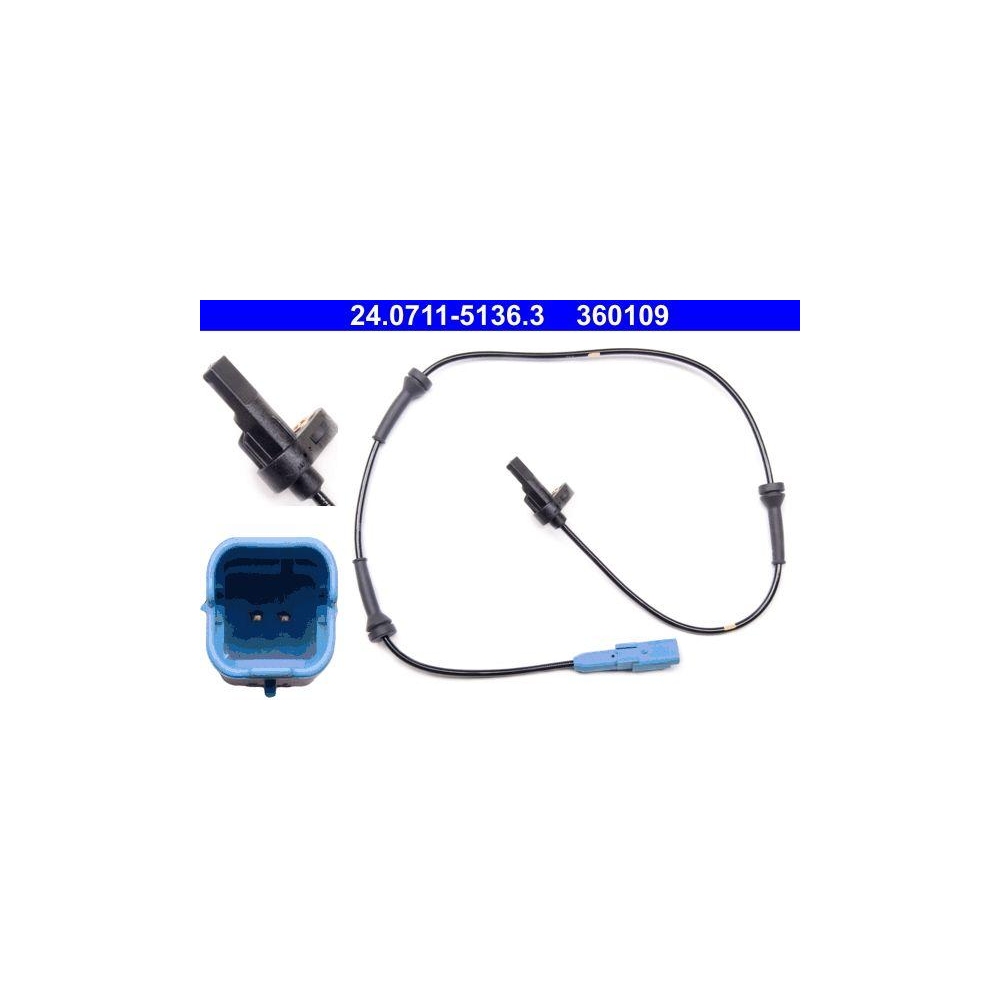 Sensor, Raddrehzahl ATE 24.0711-5136.3 f&uuml;r PEUGEOT, Hinterachse