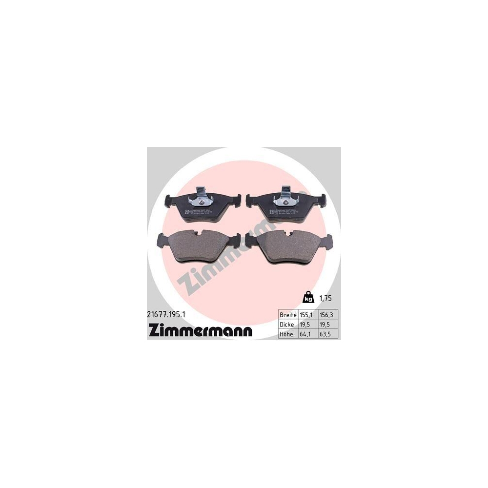 Bremsbelagsatz, Scheibenbremse ZIMMERMANN 21677.195.1 f&uuml;r BMW, Vorderachse
