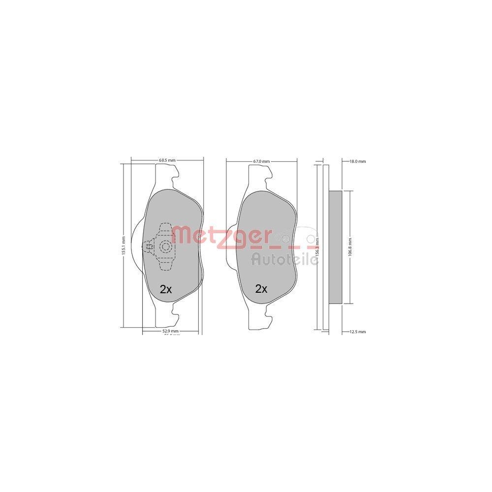 Bremsbelagsatz, Scheibenbremse METZGER 1170155 f&uuml;r RENAULT, Vorderachse