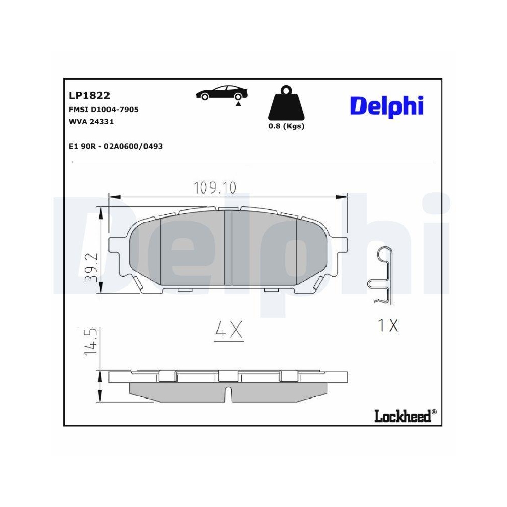 DELPHI LP1822 Bremsbelagsatz, Scheibenbremse f&uuml;r SAAB SUBARU, Hinterachse