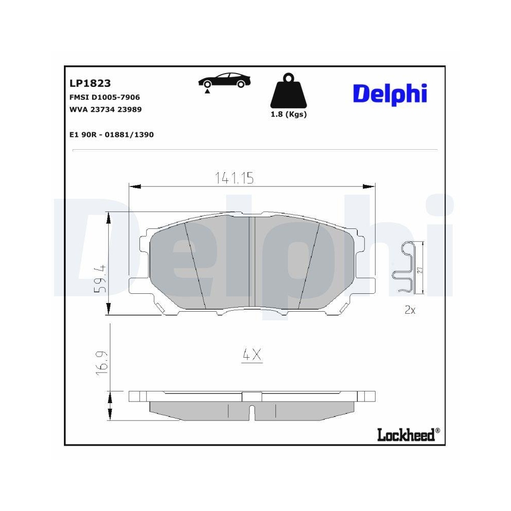 DELPHI LP1823 Bremsbelagsatz, Scheibenbremse f&uuml;r TOYOTA LEXUS, Hinterachse