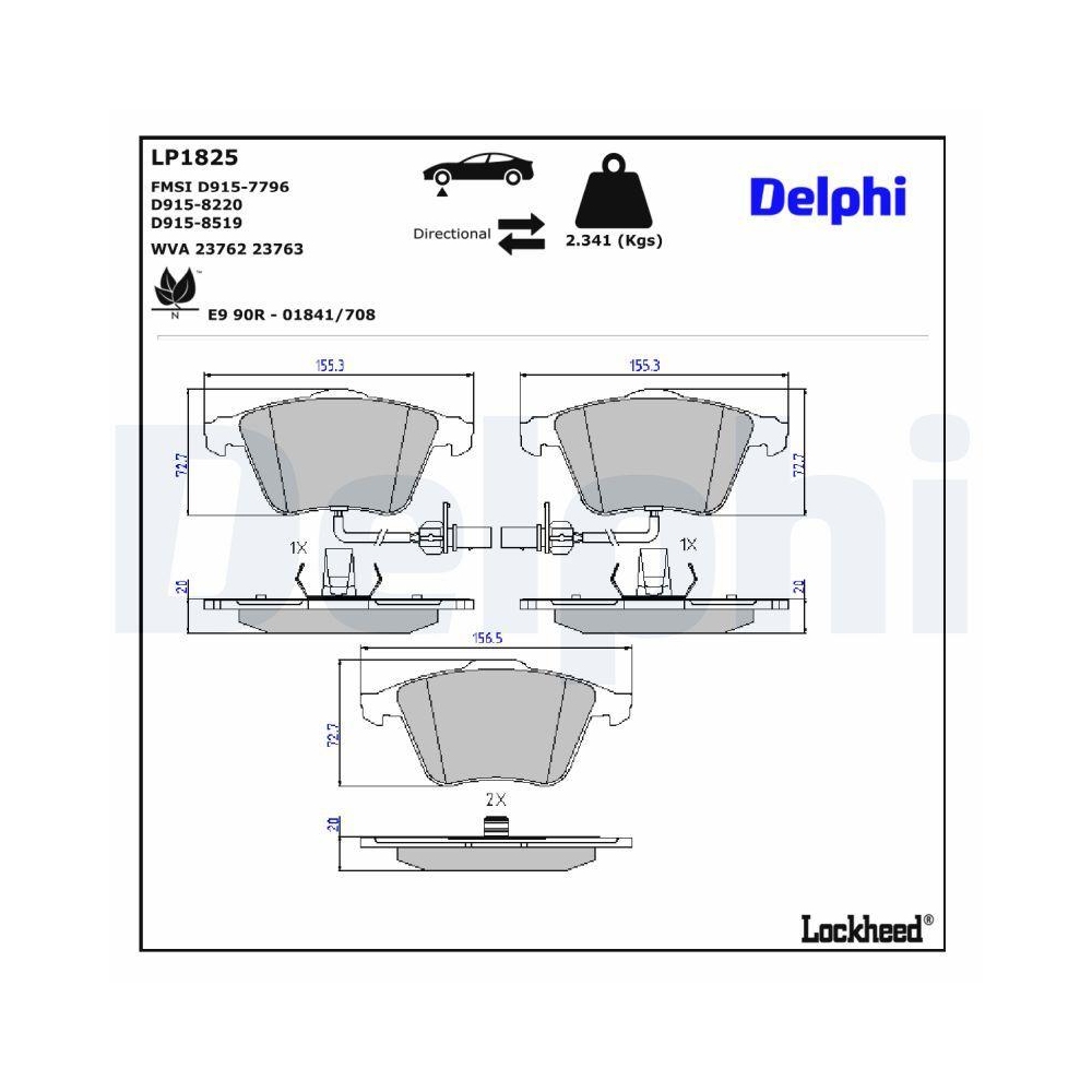DELPHI LP1825 Bremsbelagsatz, Scheibenbremse für AUDI VW, Vorderachse