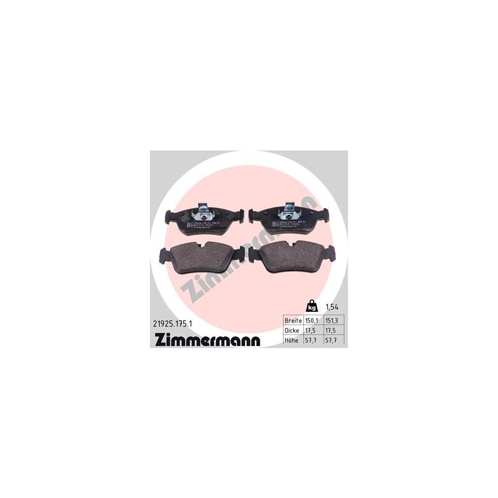 Bremsbelagsatz, Scheibenbremse ZIMMERMANN 21925.175.1 f&uuml;r BMW BMW (BRILLIANCE)