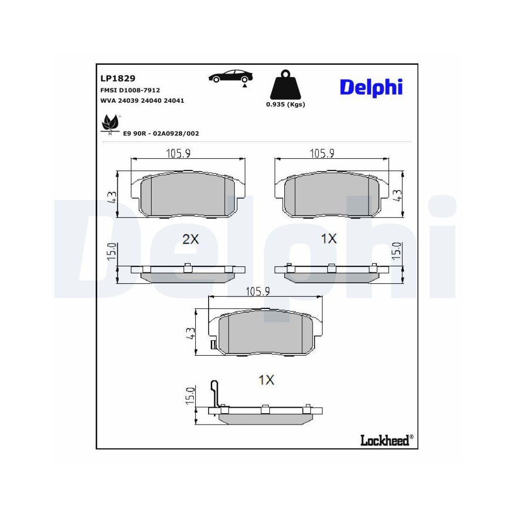 DELPHI LP1829 Bremsbelagsatz, Scheibenbremse f&uuml;r MAZDA NISSAN SUZUKI INFINITI
