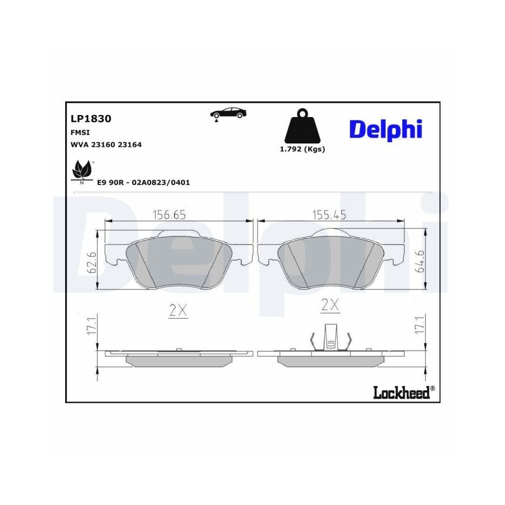 DELPHI LP1830 Bremsbelagsatz, Scheibenbremse f&uuml;r NISSAN, Vorderachse