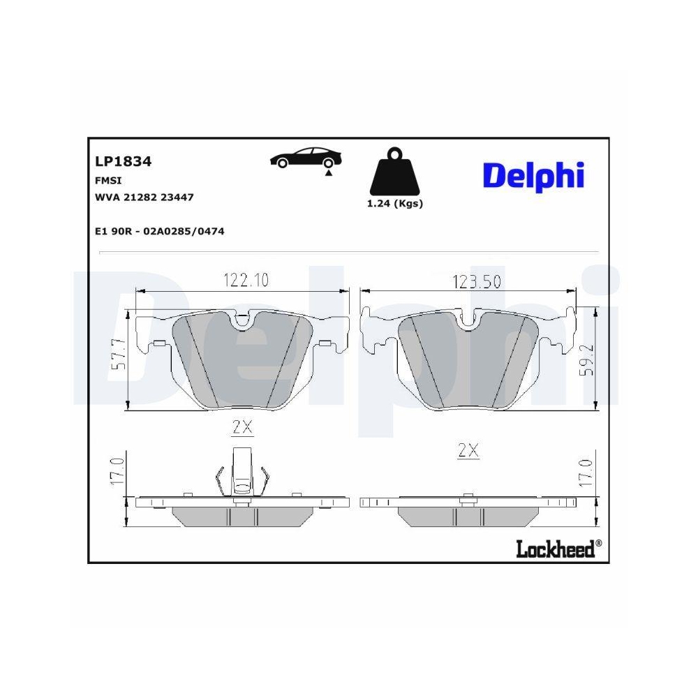 DELPHI LP1834 Bremsbelagsatz, Scheibenbremse f&uuml;r BMW, Hinterachse