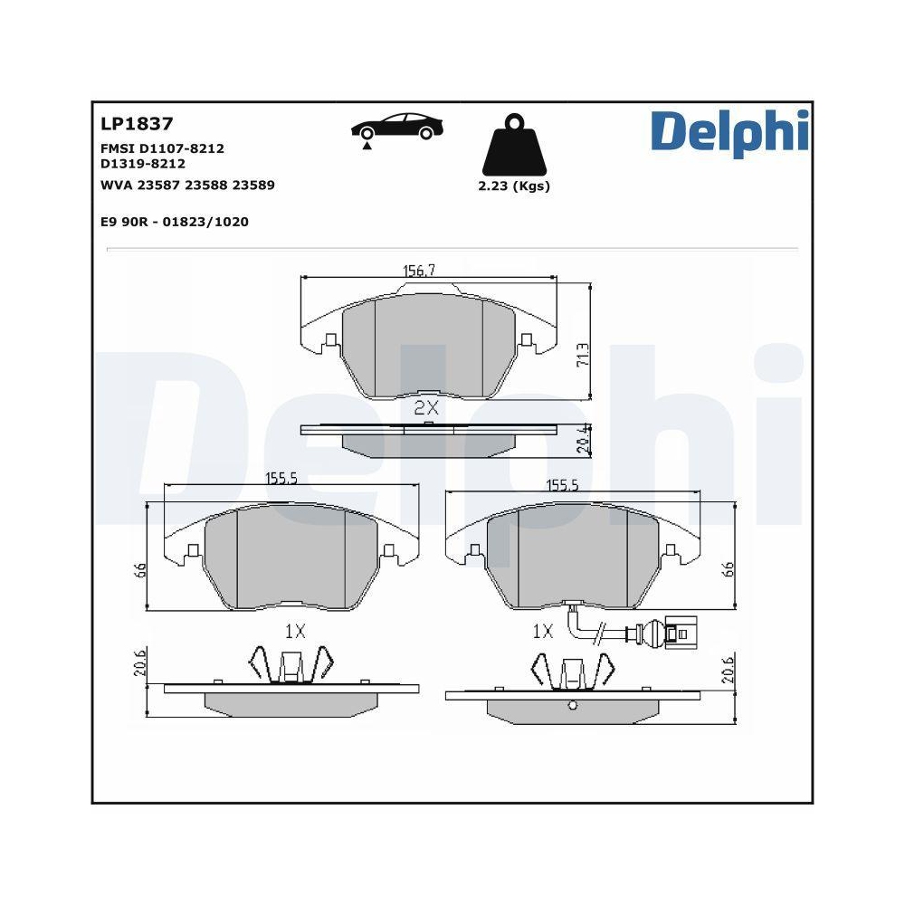 DELPHI LP1837 Bremsbelagsatz, Scheibenbremse für AUDI SEAT SKODA VW VW (FAW)