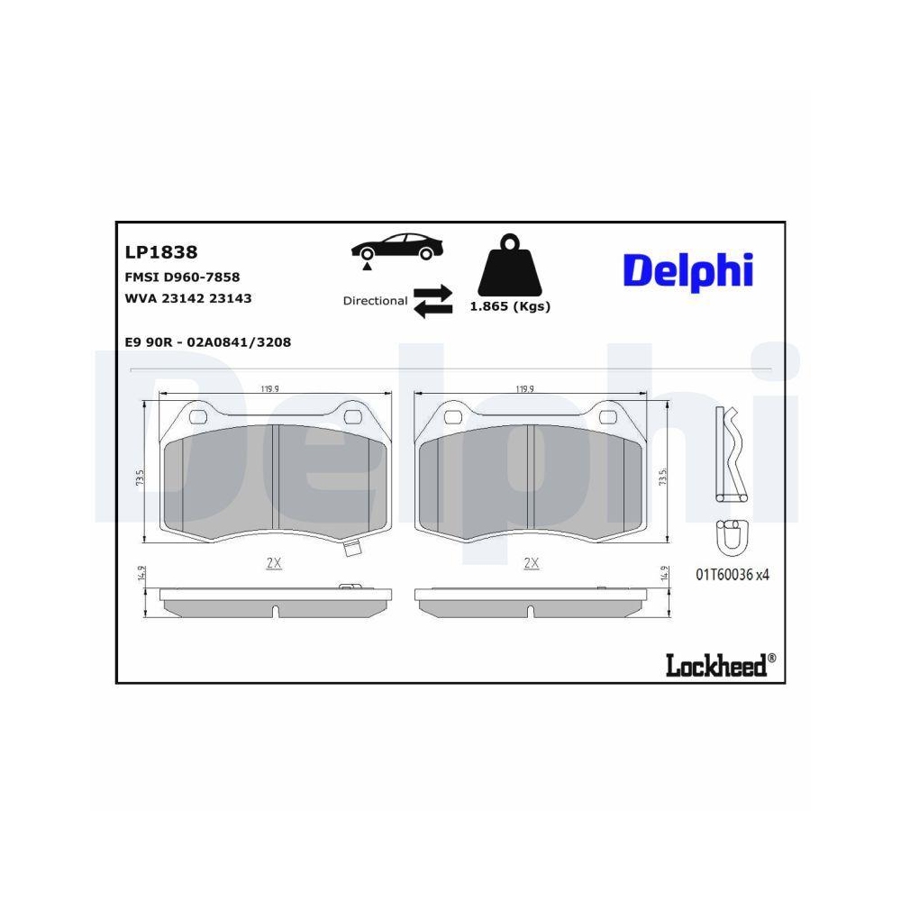 DELPHI LP1838 Bremsbelagsatz, Scheibenbremse f&uuml;r NISSAN, Vorderachse