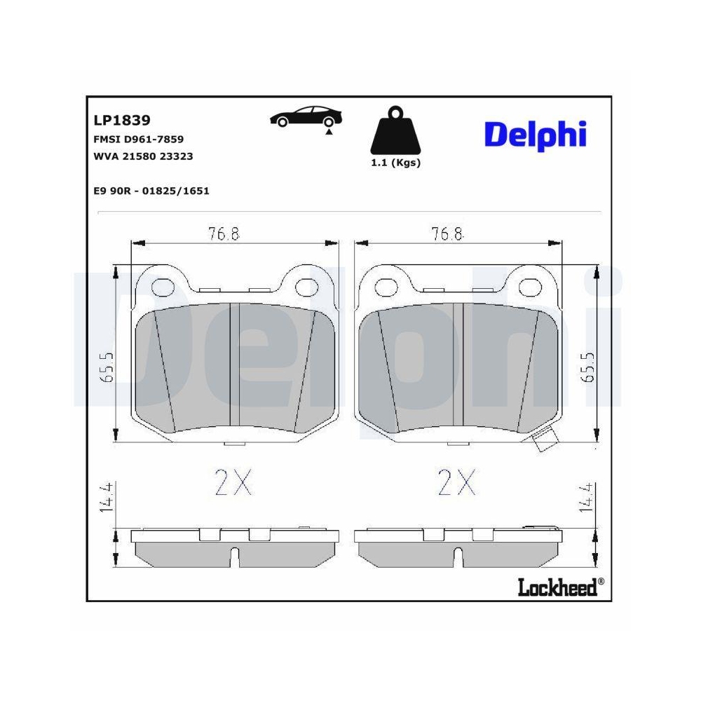 DELPHI LP1839 Bremsbelagsatz, Scheibenbremse f&uuml;r MITSUBISHI NISSAN SUBARU